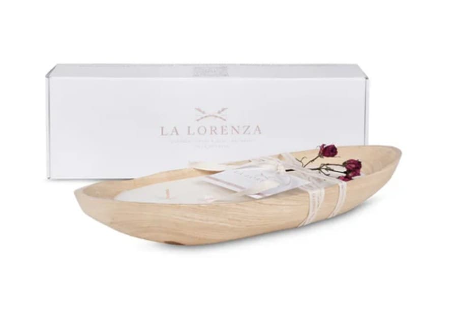 Vela en Canoa de Madera con Esencia de Rosas